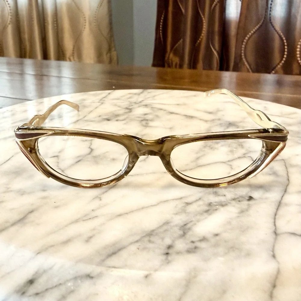 NEW! 50s VTG Universal MCM Cat Eye Women Eyeglass Frames Eye Glasses Brown Gold